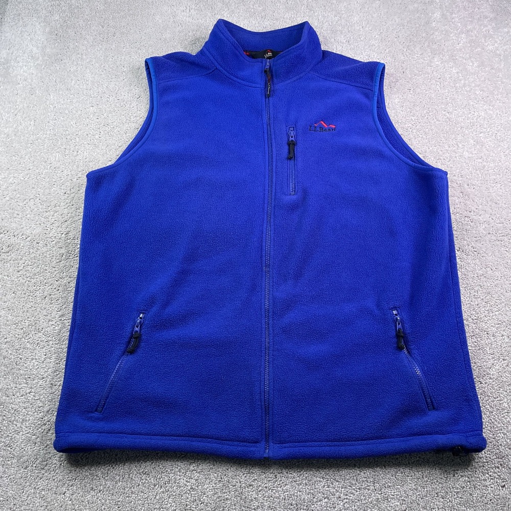 Vintage LL Bean Vest Mens XL Tall Blue Fleece Full Zip Outdoors Hiking USA Made